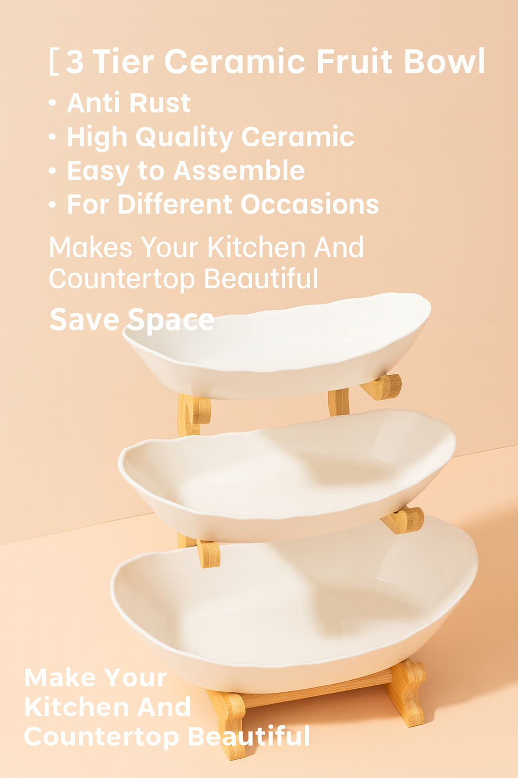 3 tire ceramic fruit bowl showing features and use