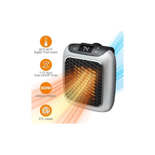 Portable Electric Wall Space Heater With Adjustable Thermostat & Timer — Compact, Quiet & Energy-Smart Heating for Every Room