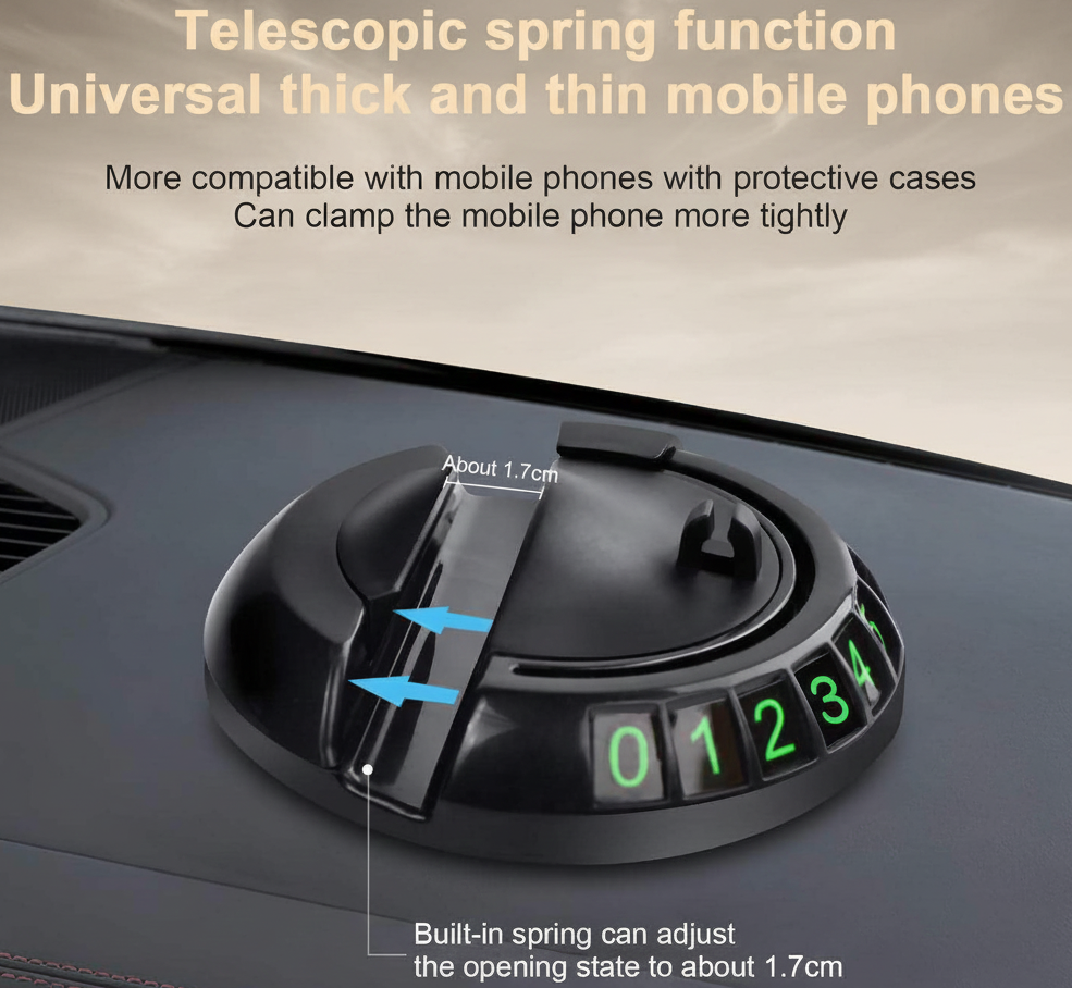 Phone holder with telescopic spring function on a car dashboard